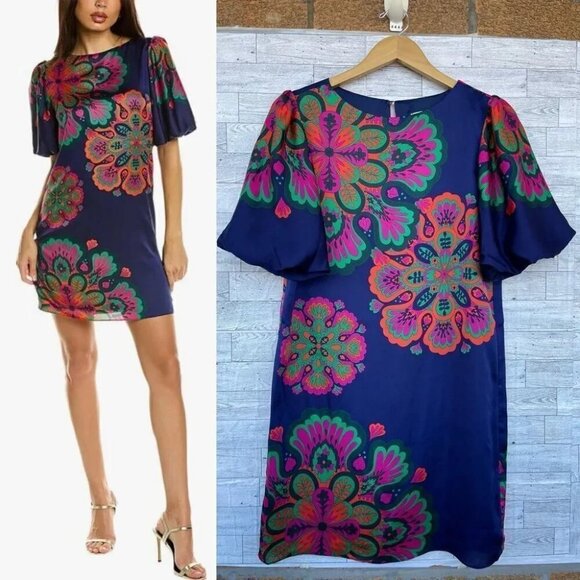 Trina Turk Luv Puff-Sleeve Floral-Print Mini Dress size 4 - Picture 1 of 16